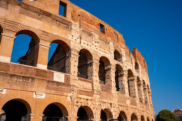 Obraz premium The Colosseum is an elliptical amphitheatre in the centre of the city of Rome, Italy, just east of the Roman Forum. It is the largest ancient amphitheatre ever built, and is still the largest standing