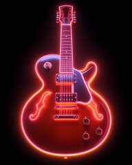 Neon Electric Guitar Glowing In The Dark
