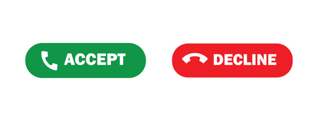 phone call accept and decline button set. call answer and reject button for communication, ui, chat, app, call interface, web. Call symbol png and vector illustration on transparent background