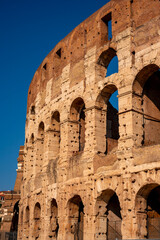 Obraz premium The Colosseum is an elliptical amphitheatre in the centre of the city of Rome, Italy, just east of the Roman Forum. It is the largest ancient amphitheatre ever built, and is still the largest standing