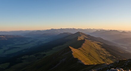 Fototapeta premium Majestic Mountain Ridge at Sunrise: A Panoramic Landscape