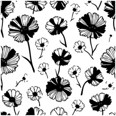 Monochrome floral garden: a hand-drawn wildflower seamless botanical pattern design