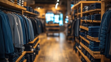 Fototapeta premium A Stylish Clothing Boutique Interior: Denim and Casual Wear