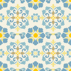 Ikat seamless pattern, Indian motif background, Islamic ethnic, floral embroidery for fabric, print,