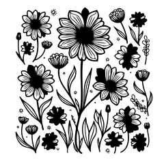 Elegant floral arrangement featuring stylized blossoms and botanical elements