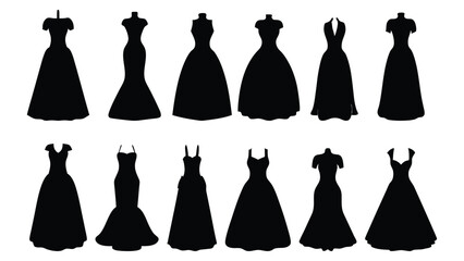 Fototapeta premium A vector set presents elegant woman silhouettes in various dress styles, showcasing fashion and beauty
