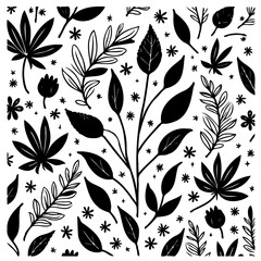 Hand-drawn botanical illustration showcasing diverse foliage shapes and patterns