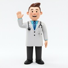 Fototapeta premium Friendly Cartoon Doctor: Waving Greeting in 3D Style