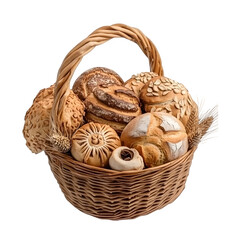 Isolated Fresh Bread Variety in Basket Isolated White Background