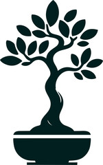 Elegant Bonsai Tree Silhouette in Pot - Minimalist Design