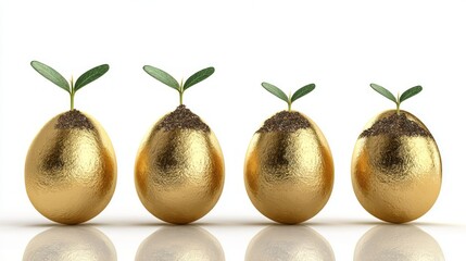a golden egg with plant on the top.