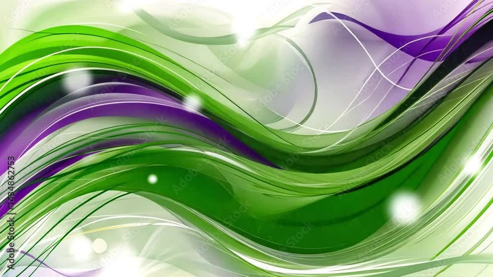 Poster abstract background of green and purple wave design with flowing lines and light effects, creating v
