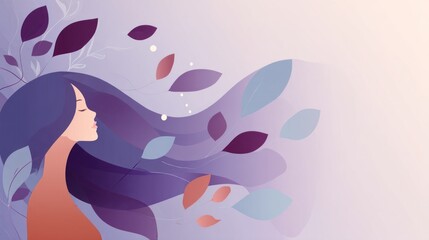 Woman with flowing hair and leaves.