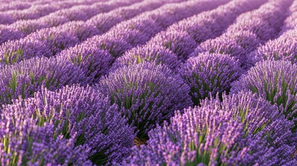 Expansive Lavender Fields in Full Bloom Under Soft Afternoon Light Displaying a Harmonious Palette of Purple Shades