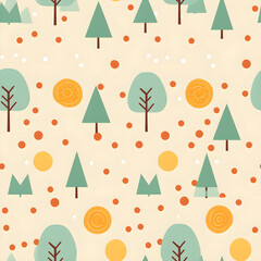 seamless pattern with trees and rocks