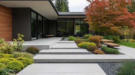 Modern japanese zen garden design featuring sleek concrete elements tranquil outdoor space