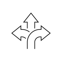 Three ways arrow up icon in line style. 3 direction choice sign symbol. Editable stroke