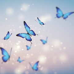 Ephemeral Dance: Blue Butterflies in Light AI Generated