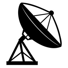 Satellite dish antenna black silhouette vector icon isolated on a transparent background