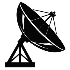 Satellite dish antenna black silhouette vector icon isolated on a transparent background