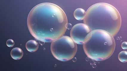 Naklejka premium Dreamy Iridescent Soap Bubbles Floating on Gradient Background 
