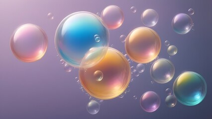 Dreamy Iridescent Soap Bubbles Floating on Gradient Background 
