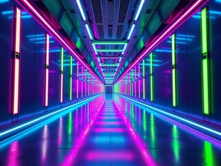 Fototapeta premium abstract futuristic background. corridor, tunnel, light, architecture, interior, building, city, hall, way, underground, night, subway, room, lighting, urban, business, perspective, station, bridge, m