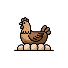 Brown Hen Sitting on Nest of Eggs - Farm Animal Vector Illustration for Agriculture and Livestock Themes
