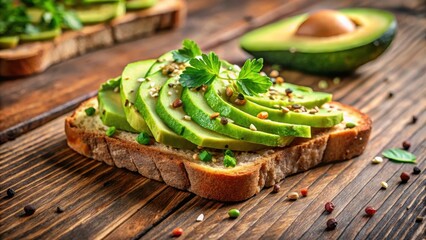 Close-up of mouthwatering avocado toast on rustic wood table