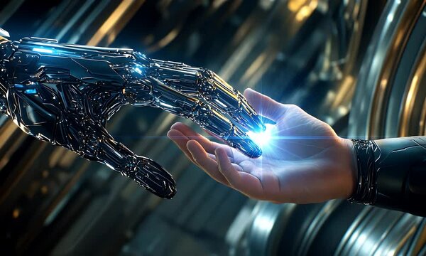 Human robotic hand interaction futuristic technology