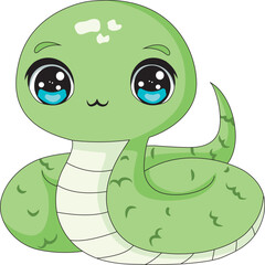 Chibi Snake Cartoon Doodle Vector Mascot