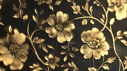 Golden Floral Pattern on Dark Background Elegant Vintage Texture Design