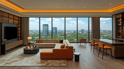 Luxury City View Apartment Living Room.