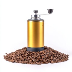 Manual coffee grinder on coffee beans