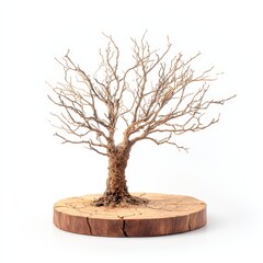 Bare tree sculpture on wood isolate on a white background.
