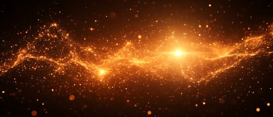 Golden Abstract Network Of Sparkling Particles