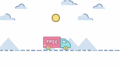 Truck illustration icon. Free delivery icon. Simple flat icon on white background.