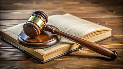 Obraz premium A gavel rests atop an open constitution book with official documents spread out around it in a judicial setting