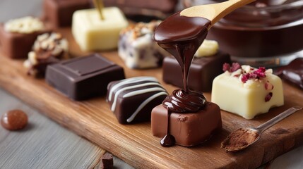 Sweet dessert on wooden table, indulgence in homemade chocolate.