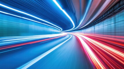Speed, light trails, tunnel, city, motion