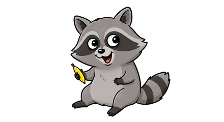 Obraz premium Adorable raccoon cartoon holding banana illustration for kids design