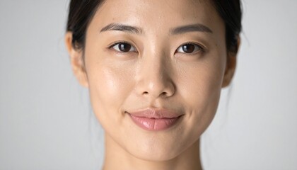 日本人, 超リアル, 美しい, 若い女性, 顔, クローズアップ, 欠点のない肌, 輝く肌質, ナチュラルメイク, 柔らかなライティング, 美容CM風, シネマティック, カメラ目線, 高解像度,Japanese, ultra-realistic, beautiful, young woman, face, close-up, flawless skin, glowing complexion
