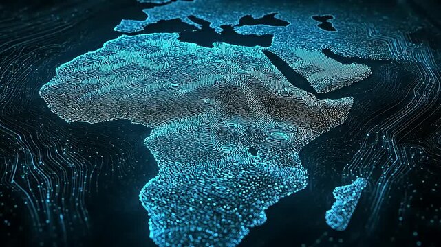 africa map with glowing lights. global communication concept. 3 d rendering.
