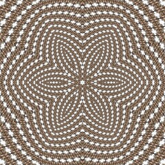An intricate floral kaleidoscope pattern with concentric circles in brown and white, forming a symmetrical and mesmerizing design.
