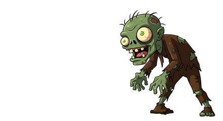 Fototapeta premium Cartoon zombie illustration with decaying clothes and spooky green skin