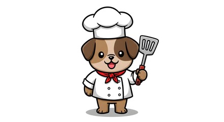 Cute cartoon dog chef holding a spatula