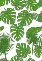 Tropical Leaf Line Art: Vibrant Green Pattern AI Generated