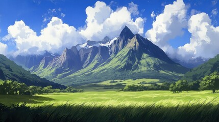 Obraz premium Majestic mountain valley, sunny day, idyllic scene