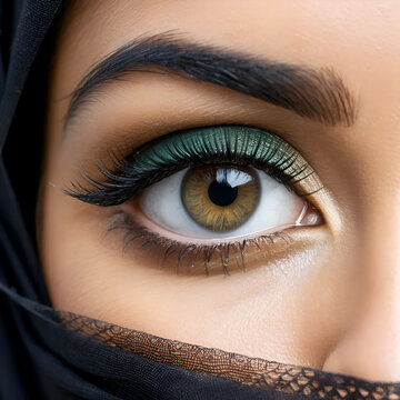 closeup of muslim woman eye wearing burkha