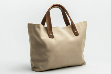 Beige tote bag with floral embroidery on grass, sunny day.
